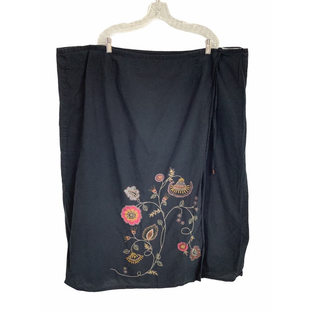 Unbranded Black Embroidered Midi Wrap Skirt